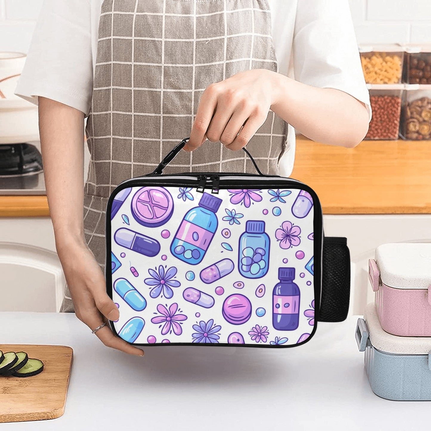 Floral Rounds - PU Leather Lunch Bag