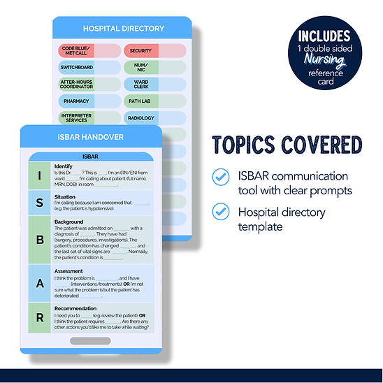 Nursing Reference Card - ISBAR Handover & Standard Nursing Times
