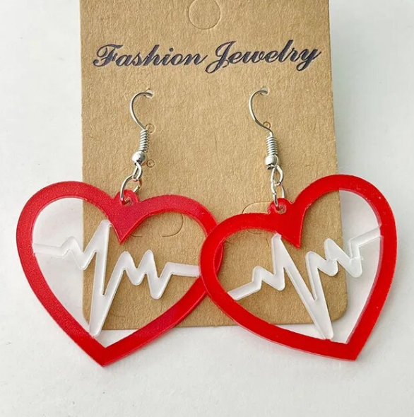 Red Heart ECG Dangle Earrings