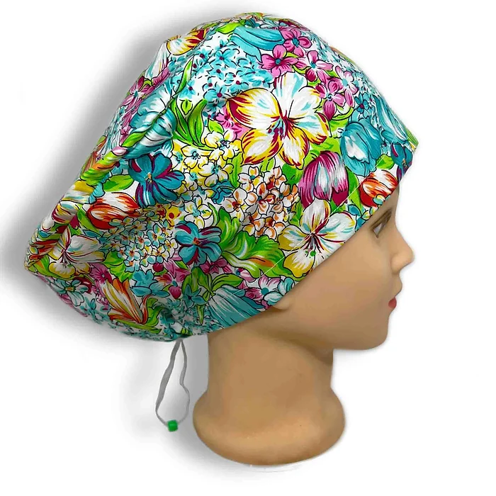 Bright Blue Floral Scrub Cap