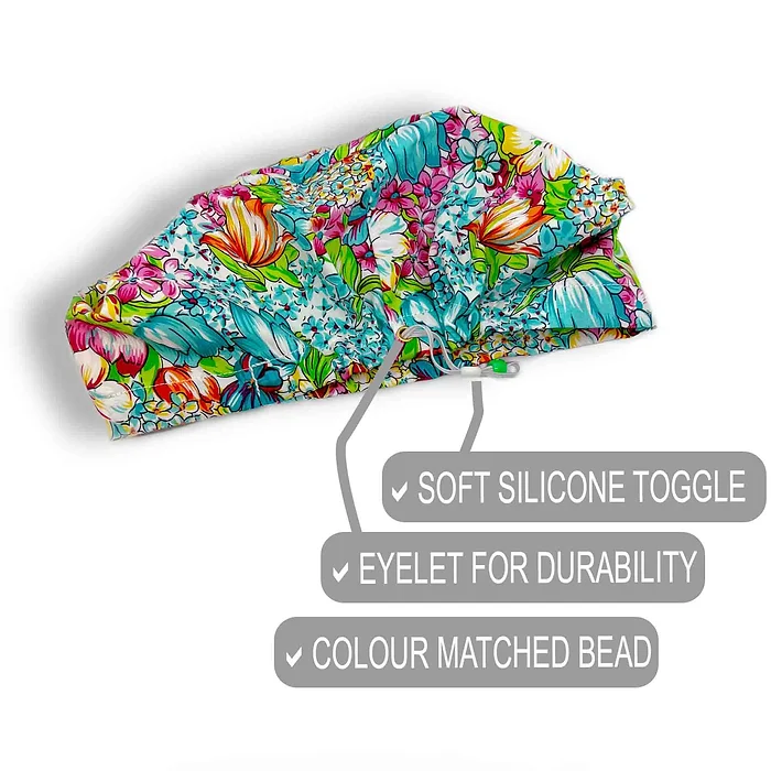 Bright Blue Floral Scrub Cap