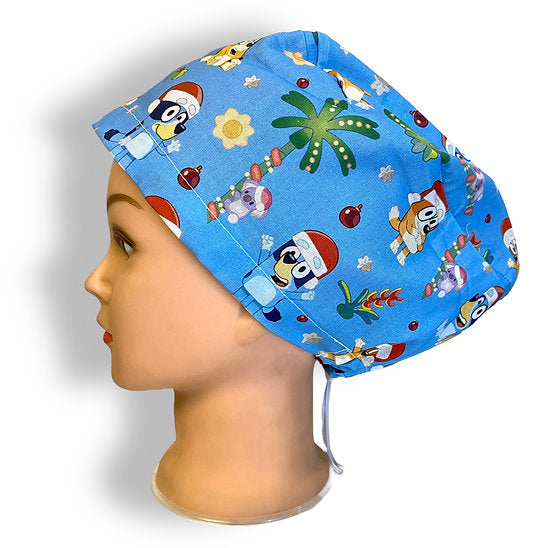 Christmas Bluey Blue Scrub Cap