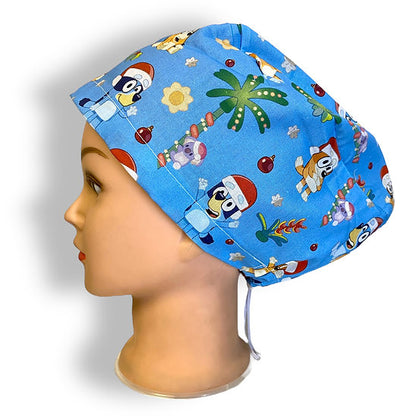 Christmas Bluey Blue Scrub Cap