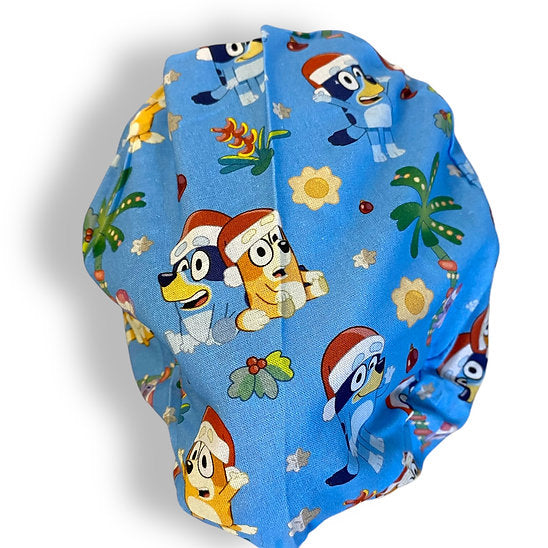 Christmas Bluey Blue Scrub Cap
