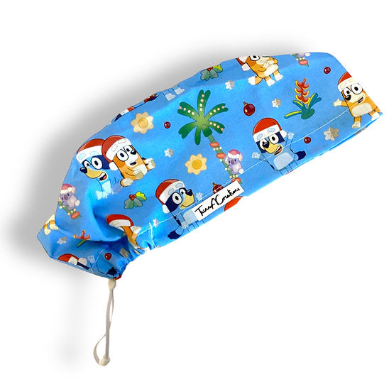 Christmas Bluey Blue Scrub Cap
