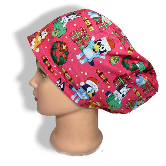Christmas Bluey Red Scrub Cap