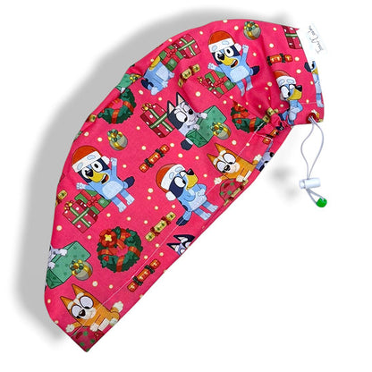 Christmas Bluey Red Scrub Cap