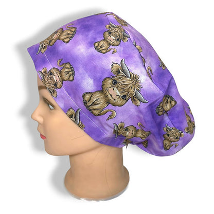 Highland Cow Purple Scrub Cap