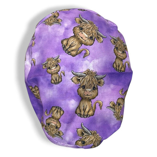 Highland Cow Purple Scrub Cap