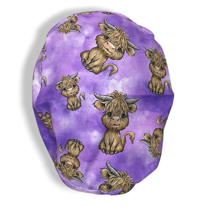 Highland Cow Purple Scrub Cap