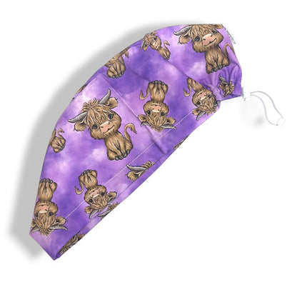 Highland Cow Purple Scrub Cap