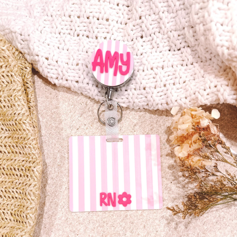 Personalised Striped Badge Reel & Buddy