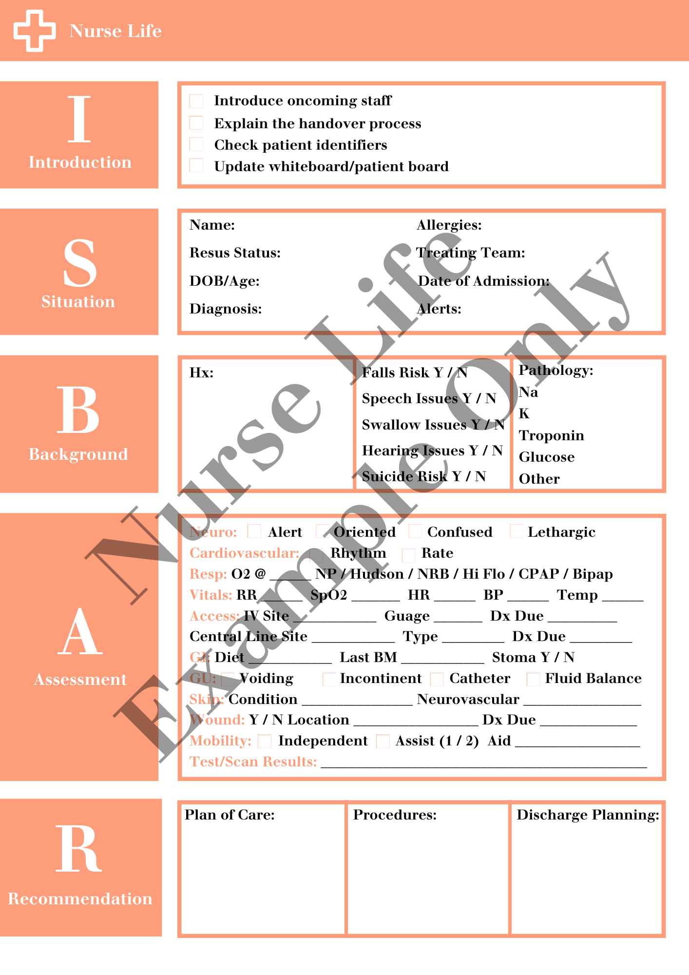 ISBAR Handover Template